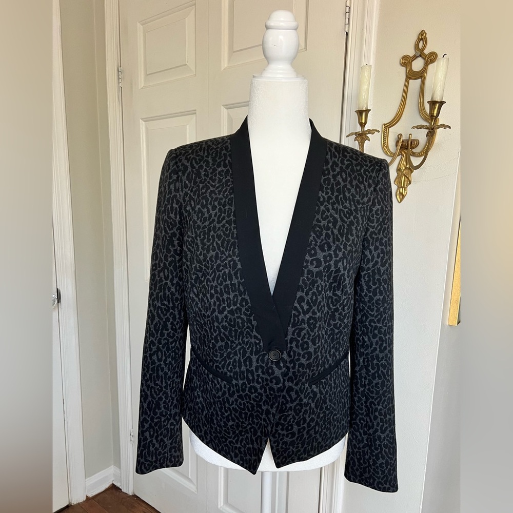 Ann Taylor Loft petite leopard print tuxedo jacket
